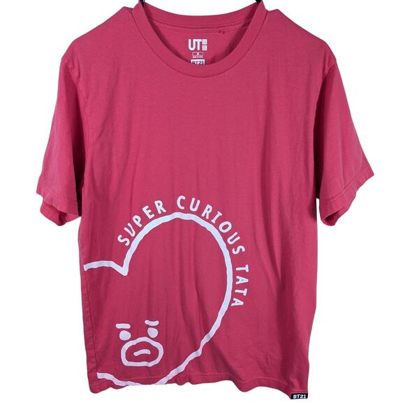 UNIQLO BT21 TATA Super Curious Red Graphic T-Shirt Mens Size M Casual Cotton Tee - Picture 5 of 5